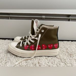 COMME DES GARÇONS PLAY
Khaki Converse Edition Hearts Chuck 70 High Sneakers